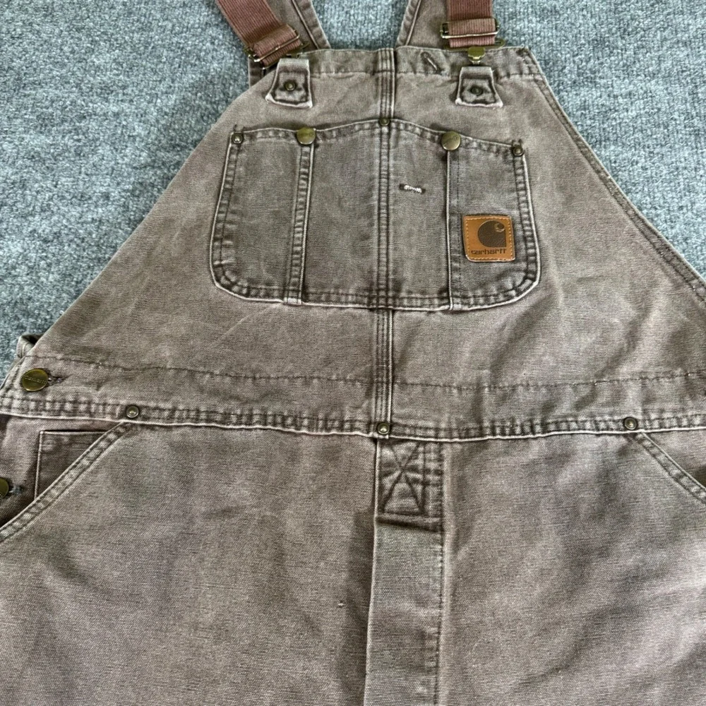 Carhartt Bib Overalls Mens 42x30 Double Knee Duck Canvas Relaxed Brown Vintage
